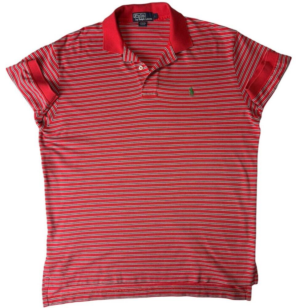 Polo by Ralph Lauren Polo Shirt Mens Size L Red White Black Striped Green Logo